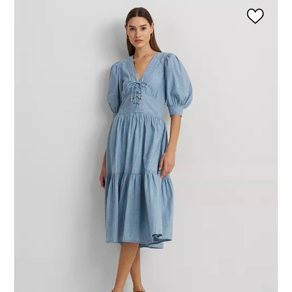 SOLD ☀️ Ralph Lauren Cotton Puff Sleeve Chambray Dress - Picture 1 of 11